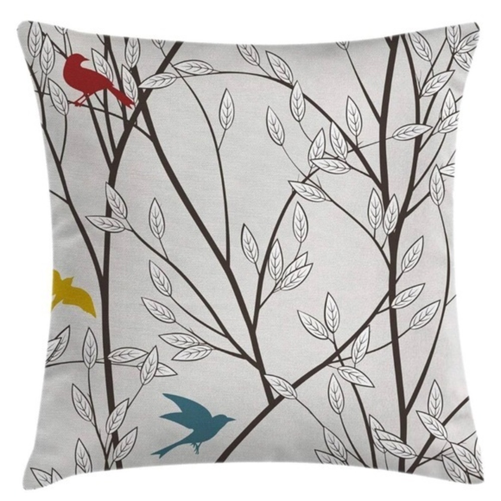 Decorative Pillow with Bird and Branch Design, set of two